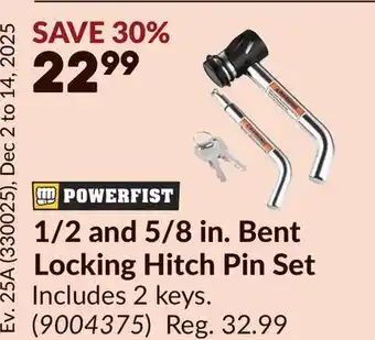 Princess Auto 1/2 and 5/8 in. Bent Locking Hitch Pin Set offer