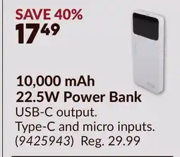 Princess Auto 10,000 mAh 22.5W Power Bank offer