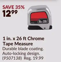 Princess Auto 1 in. x 26 ftChrome Tape Measure offer