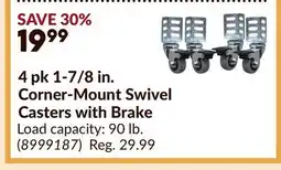 Princess Auto 4 pk 1-7/8 in. Corner-Mount Swivel Casters with Brake offer