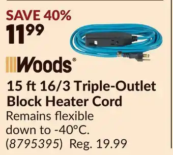 Princess Auto 15 ft16/3 Triple-Outlet Block Heater Cord offer
