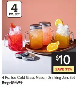 Kitchen Stuff Plus 4 Pc. Ice Cold Glass Mason Drinking Jars Set offer