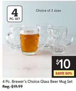 Kitchen Stuff Plus 4 Pc. Brewer's Choice Glass Beer Mug Set offer