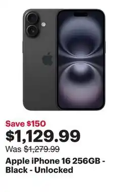 Best Buy Apple iPhone 16 256GB - Black - Unlocked offer