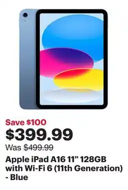Best Buy Apple iPad A16 11 128GB with Wi-Fi 6 (11th Generation) - Blue offer
