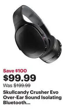 Best Buy Skullcandy Crusher Evo Over-Ear Sound Isolating Bluetooth Headphones - Black offer