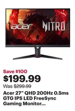Best Buy Acer 27 QHD 200Hz 0.5ms GTG IPS LED FreeSync Gaming Monitor (XV270U X1) - Black offer
