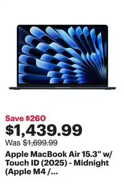 Best Buy Apple MacBook Air 15.3 w/ Touch ID (2025) - Midnight (Apple M4 / 16GB RAM / 256GB SSD) - English offer