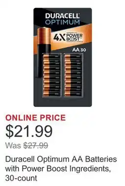 Costco Duracell Optimum AA Batteries with Power Boost Ingredients, 30-count offer