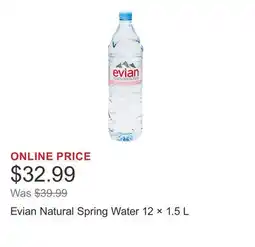 Costco Evian Natural Spring Water 12 × 1.5 L offer