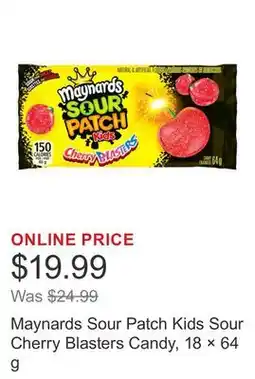 Costco Maynards Sour Patch Kids Sour Cherry Blasters Candy, 18 × 64 g offer