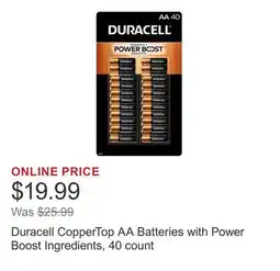 Costco Duracell CopperTop AA Batteries with Power Boost Ingredients, 40 count offer