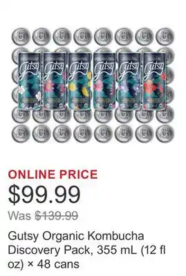 Costco Gutsy Organic Kombucha Discovery Pack, 355 mL (12 fl oz) × 48 cans offer