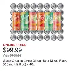 Costco Gutsy Organic Living Ginger Beer Mixed Pack, 355 mL (12 fl oz) × 48 cans offer