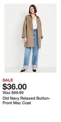 Old Navy Old Navy Relaxed Button-Front Mac Coat offer
