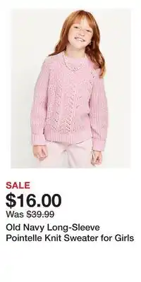 Old Navy Old Navy Long-Sleeve Pointelle Knit Sweater for Girls offer