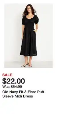 Old Navy Old Navy Fit & Flare Puff-Sleeve Midi Dress offer