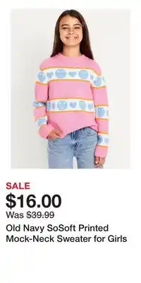 Old Navy Old Navy SoSoft Printed Mock-Neck Sweater for Girls offer