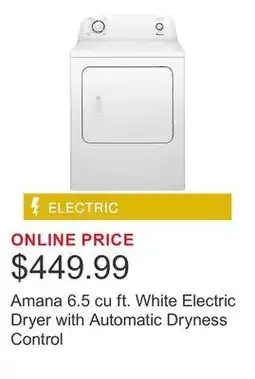 Costco Amana 6.5 cu ft. White Electric Dryer with Automatic Dryness Control offer