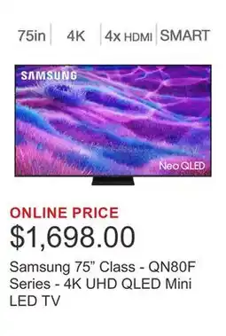 Costco Samsung 75 Class - QN80F Series - 4K UHD QLED Mini LED TV offer