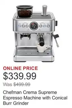 Costco Chefman Crema Supreme Espresso Machine with Conical Burr Grinder offer
