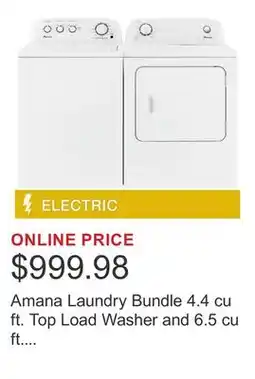 Costco Amana Laundry Bundle 4.4 cu ft. Top Load Washer and 6.5 cu ft. Electric Dryer offer
