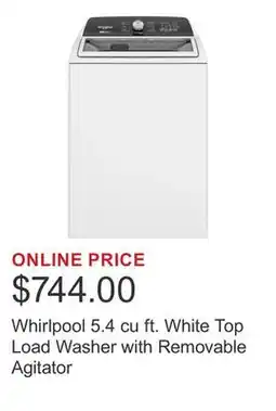 Costco Whirlpool 5.4 cu ft. White Top Load Washer with Removable Agitator offer