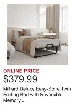 Costco Milliard Deluxe Easy-Store Twin Folding Bed with Reversible Memory Foam Mattress offer