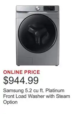 Costco Samsung 5.2 cu ft. Platinum Front Load Washer with Steam Option offer