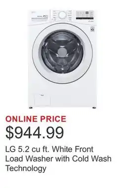 Costco LG 5.2 cu ft. White Front Load Washer with Cold Wash Technology offer
