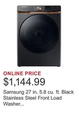 Costco Samsung 27 in. 5.8 cu. ft. Black Stainless Steel Front Load Washer with Super Speed Wash and Steam offer