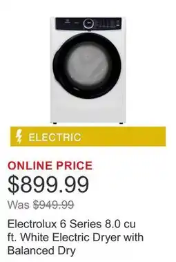 Costco Electrolux 6 Series 8.0 cu ft. White Electric Dryer with Balanced Dry offer