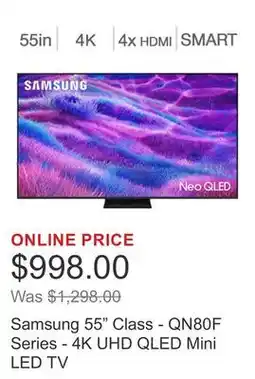Costco Samsung 55 Class - QN80F Series - 4K UHD QLED Mini LED TV offer