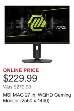 Costco MSI MAG 27 in. WQHD Gaming Monitor (2560 x 1440) offer