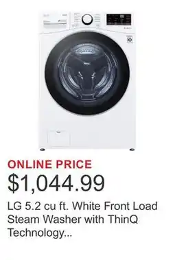 Costco LG 5.2 cu ft. White Front Load Steam Washer with ThinQ Technology and Wi-Fi Enabled offer