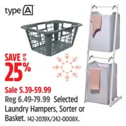 Canadian Tire Type A Selected Laundry Hampers, Sorter or Basket offer