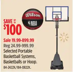Canadian Tire Selected Portable Basketball Systems, Basketballs or Hoop offer