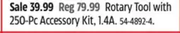 Canadian Tire MASTERCRAFT Rotary Tool with 250-Pc Accessory Kit, 1.4A offer