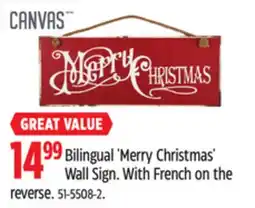 Canadian Tire CANVAS Bilingual 'Merry Christmas' Wall Sign offer