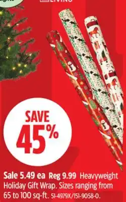 Canadian Tire FOR LIVING Heavyweight Holiday Gift Wrap offer
