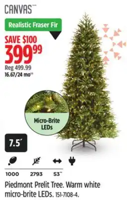 Canadian Tire CANVAS Piedmont Prelit Tree. Warm white micro-brite LEDs offer