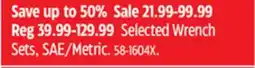 Canadian Tire Mastercraft Selected Wrench Sets, SAE/Metric offer