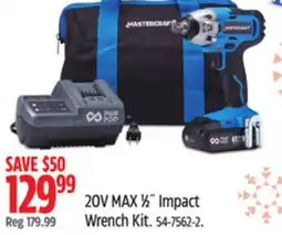 Canadian Tire Mastercraft 20V MAX 1⁄2˝ Impact Wrench Kit offer
