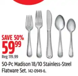 Canadian Tire CANVAS 50-Pc Madison 18/10 Stainless-Steel Flatware Set offer
