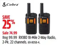Canadian Tire Cobra RX180 18-Mile 2-Way Radio offer