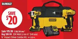 Canadian Tire DEWALT 20V MAX Li-Ion 1⁄2˝ Drill and 1⁄4˝ Impact Driver Combo Kit offer