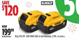Canadian Tire Dewalt 20V MAX 5Ah Li-Ion Battery offer
