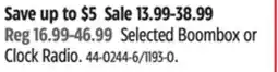 Canadian Tire Selected Boombox or Clock Radio offer