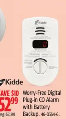 Canadian Tire Kidde Worry-Free Digital Plug-in CO Alarm with Battery Backup offer