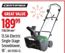 Canadian Tire Certified 13.5A Electric Single-Stage Snowblower offer